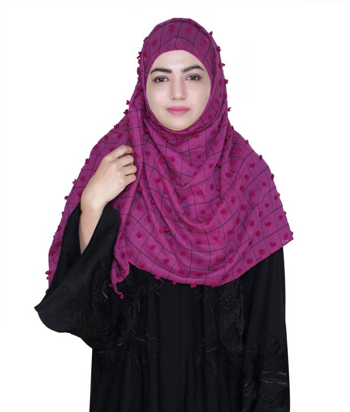 FLOWER EMBELLISHED POM POM COTTON HIJAB SCARF 80 CM BY 180 CM