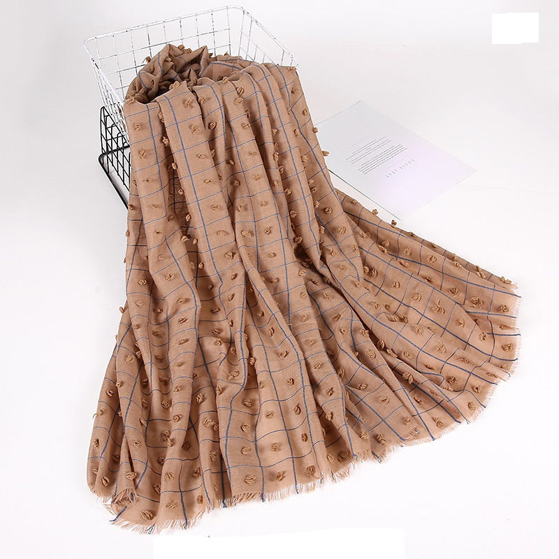 FLOWER EMBELLISHED POM POM COTTON HIJAB SCARF 80 CM BY 180 CM