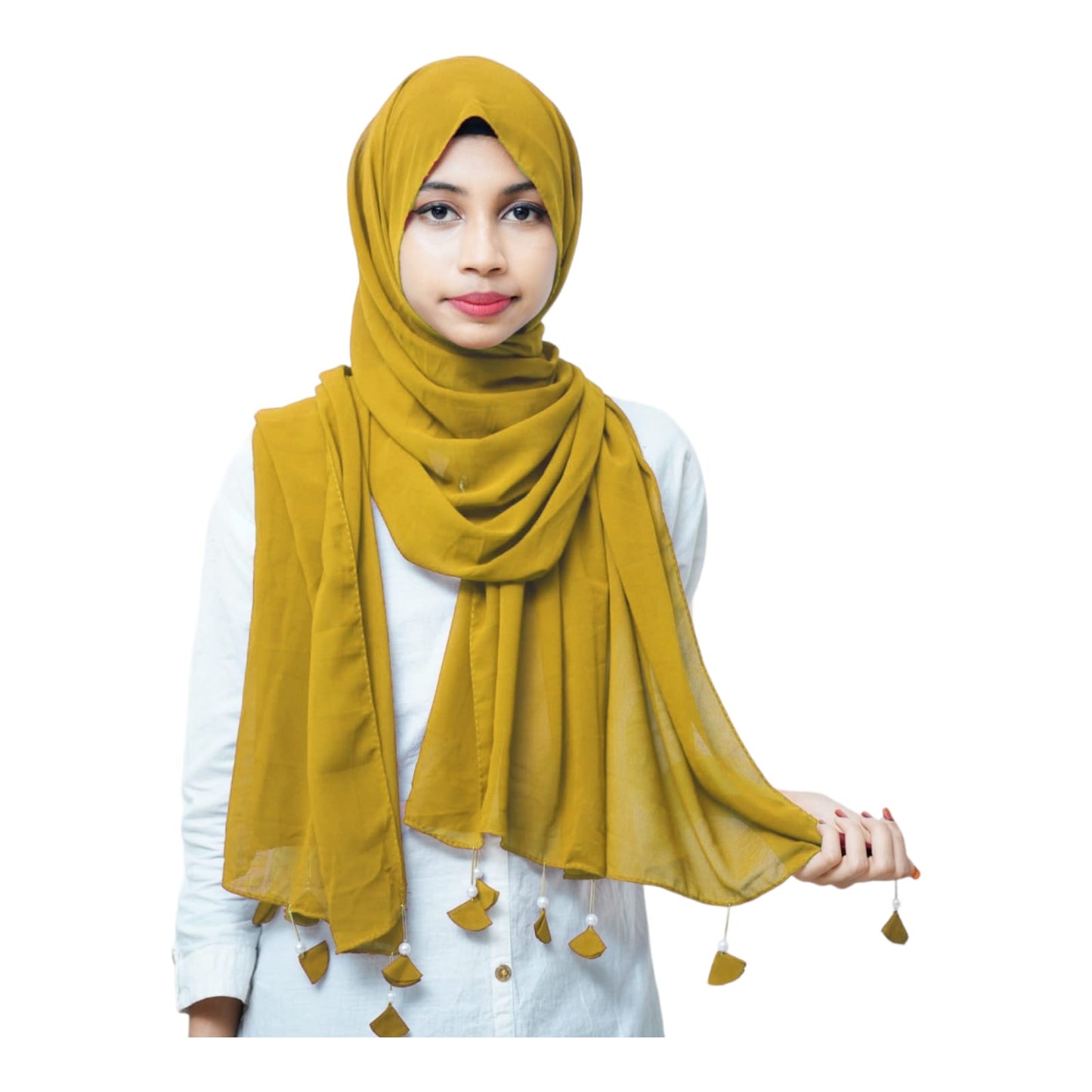 PREMIUM MALAYSIAN GEORGETTE HEART PEARL LATKAN HIJAB FOR WOMEN 180 CM BY 80 CM