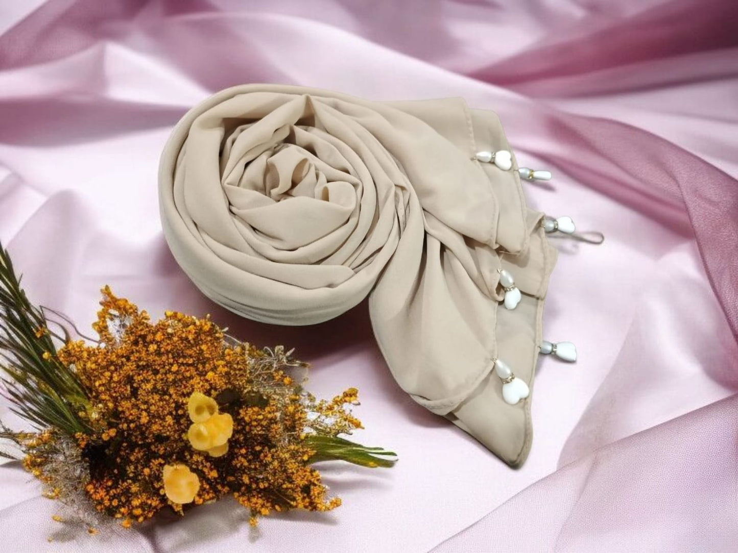 Heart Moti Latkan Hijab | Malaysian Diamond Georgette | 170 cm x 70 cm | Elegant Party & Daily Wear Hijab