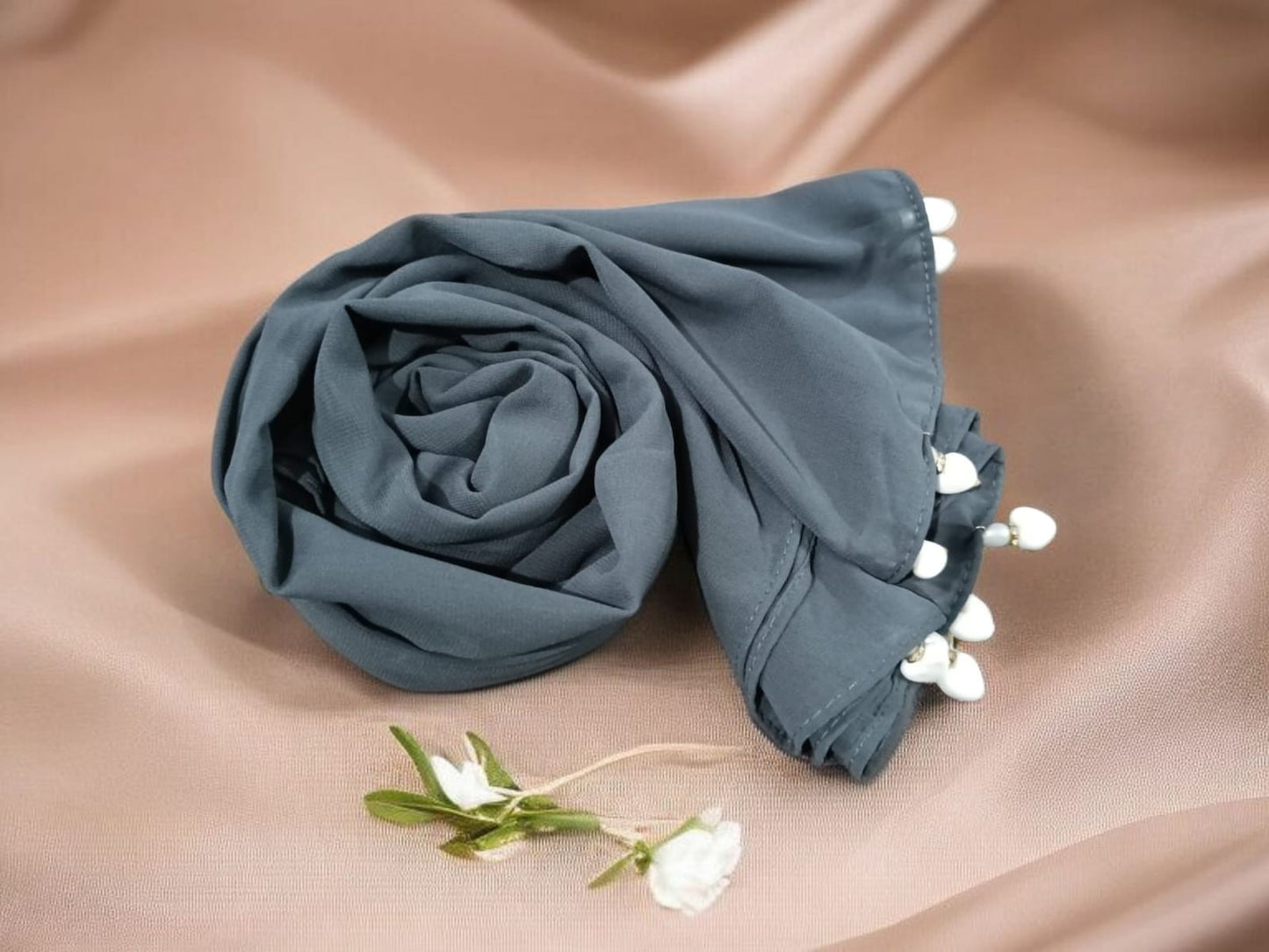 Heart Moti Latkan Hijab | Malaysian Diamond Georgette | 170 cm x 70 cm | Elegant Party & Daily Wear Hijab
