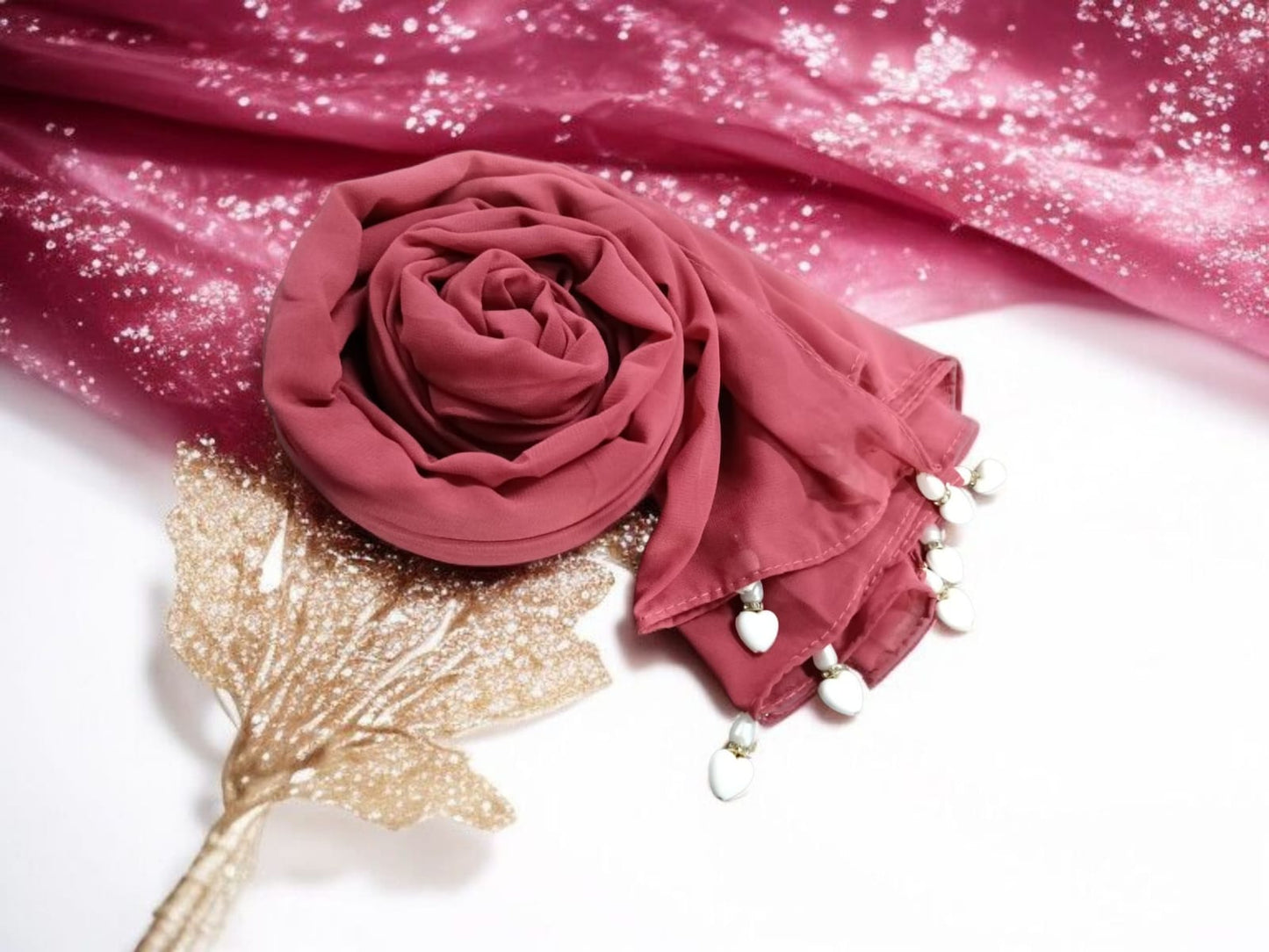Heart Moti Latkan Hijab | Malaysian Diamond Georgette | 170 cm x 70 cm | Elegant Party & Daily Wear Hijab
