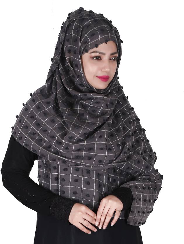 FLOWER EMBELLISHED POM POM COTTON HIJAB SCARF 80 CM BY 180 CM