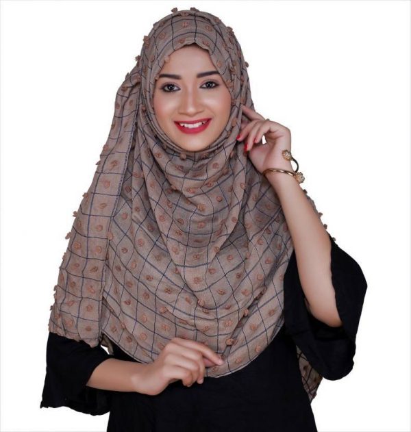 FLOWER EMBELLISHED POM POM COTTON HIJAB SCARF 80 CM BY 180 CM