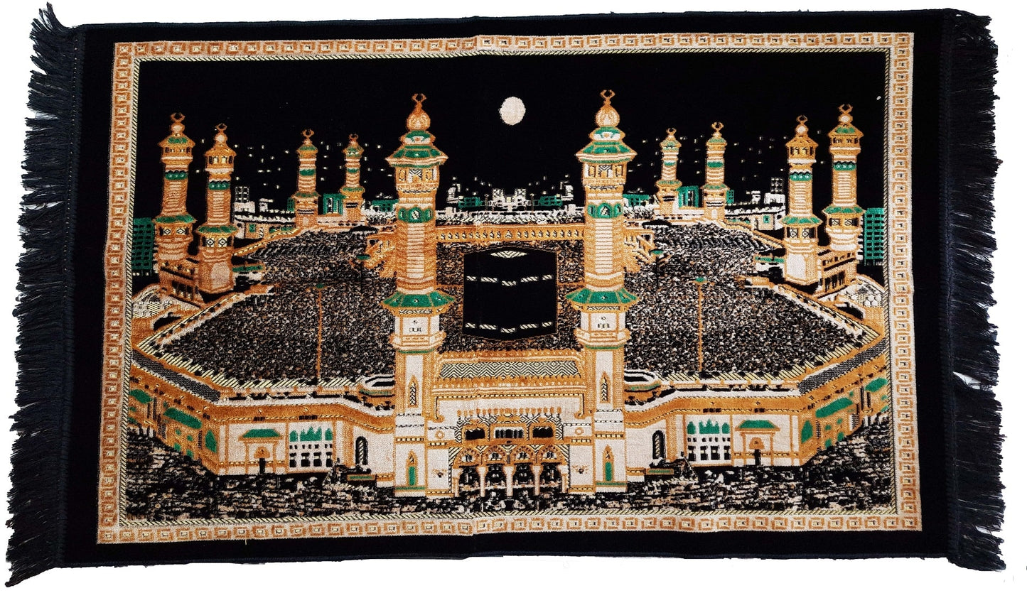 Turkish Islamic Tapestry Wall Decor Carpet - Wall Hanging Kaaba Mecca Design (Black) Size -5.3 feet by 3.3 feet