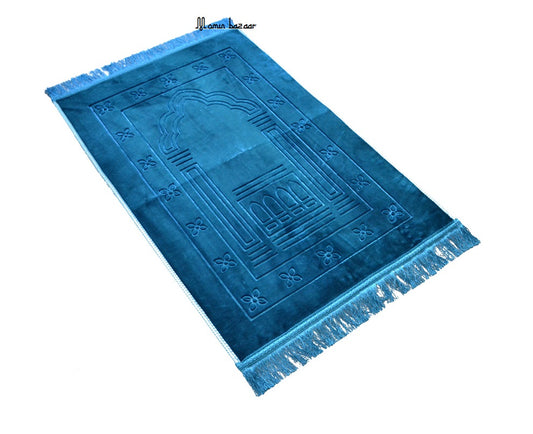 Janamaz Momin Bazaar High Quality Islamic Muslim Janamaz Musallah Prayer Mat Rug JUMBO VELVET OCEAN BLUE