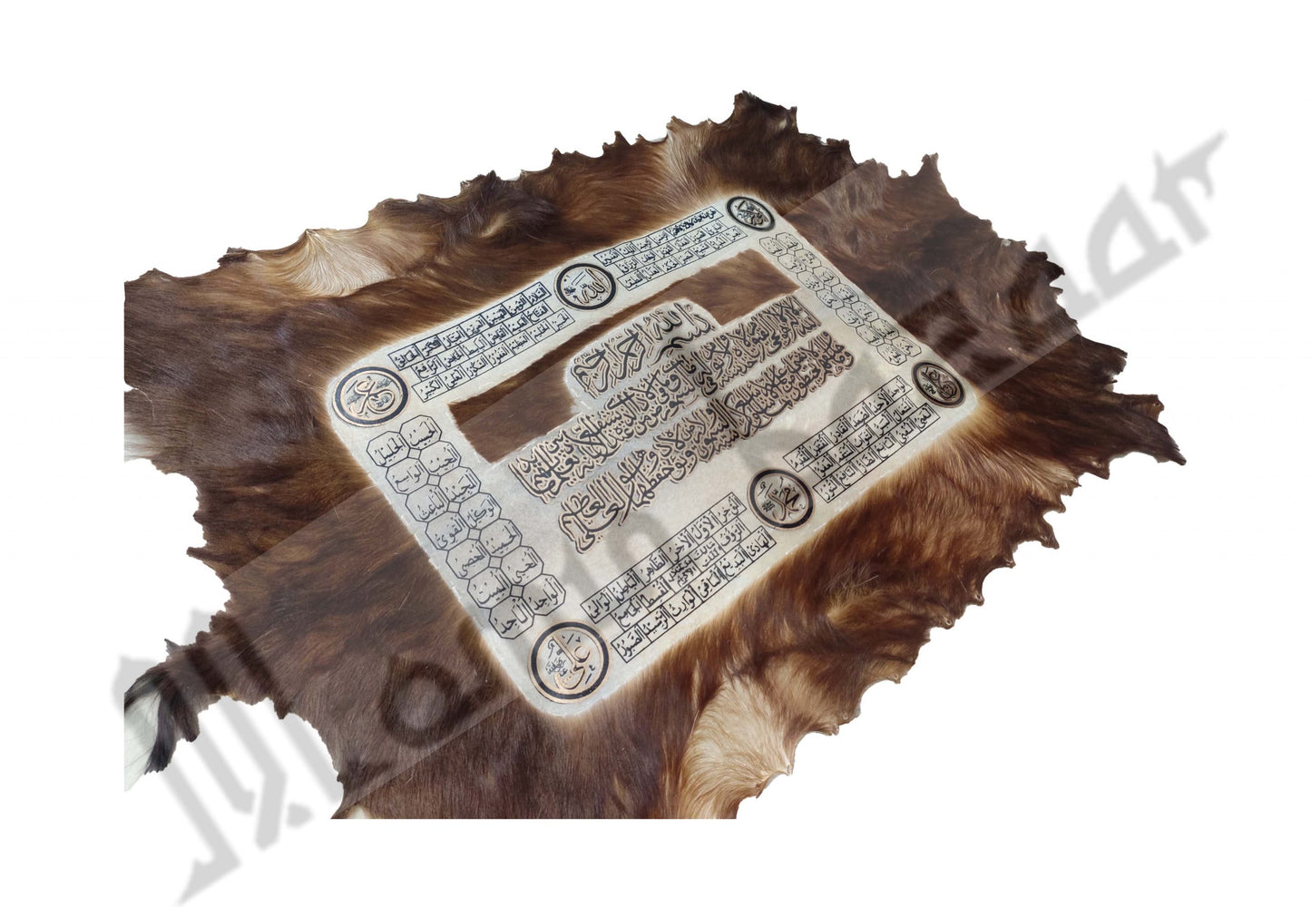Goat Skin Calligraphy Islamic TUGRA AYAT AL KURSI & NAME OF ALLAH Islamic Decor Item 38 INCH * 19 INCH