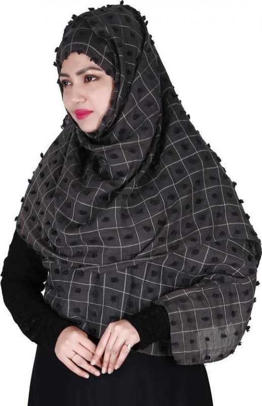 FLOWER EMBELLISHED POM POM COTTON HIJAB SCARF 80 CM BY 180 CM
