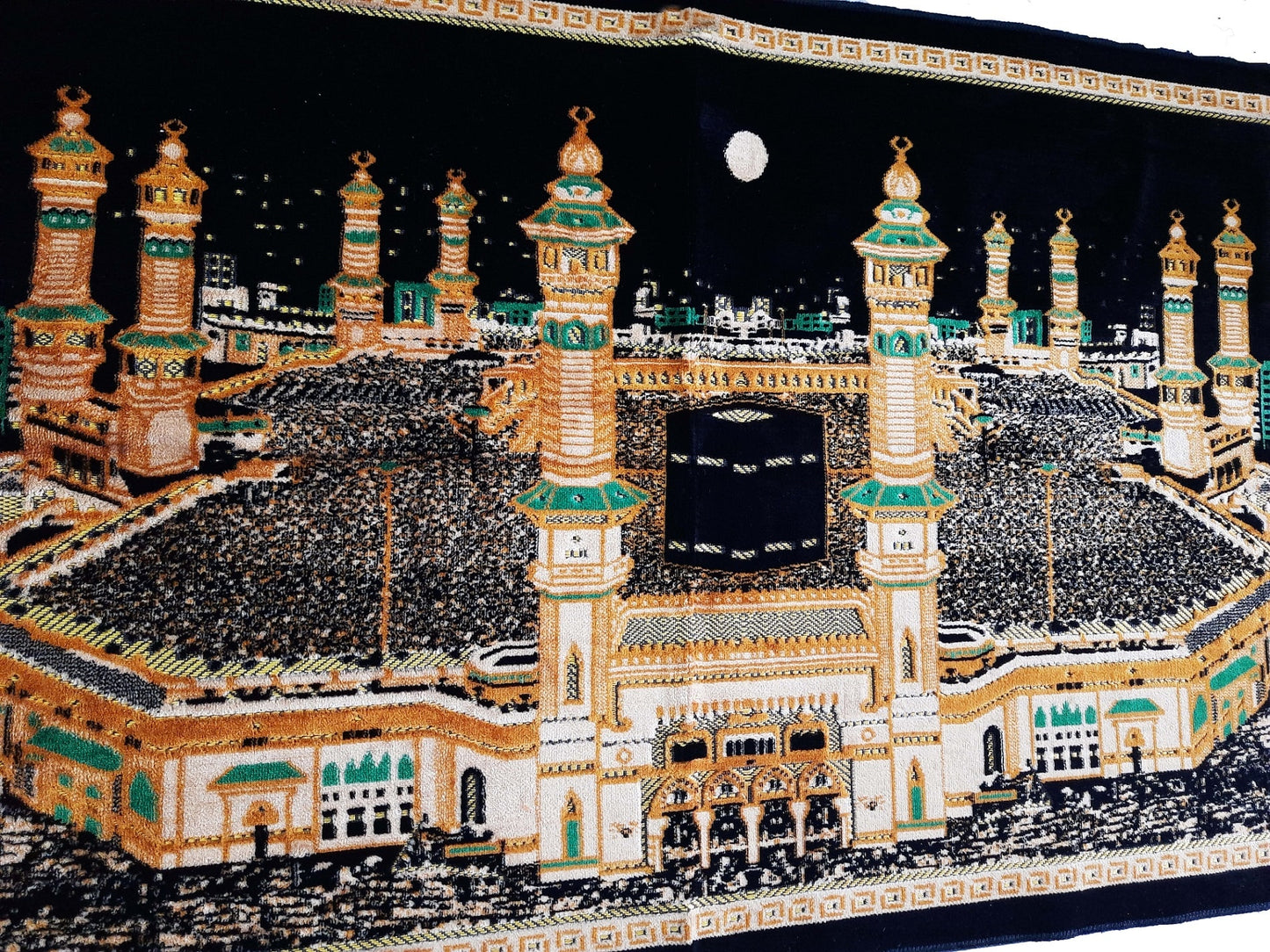 Turkish Islamic Tapestry Wall Decor Carpet - Wall Hanging Kaaba Mecca Design (Black) Size -5.3 feet by 3.3 feet