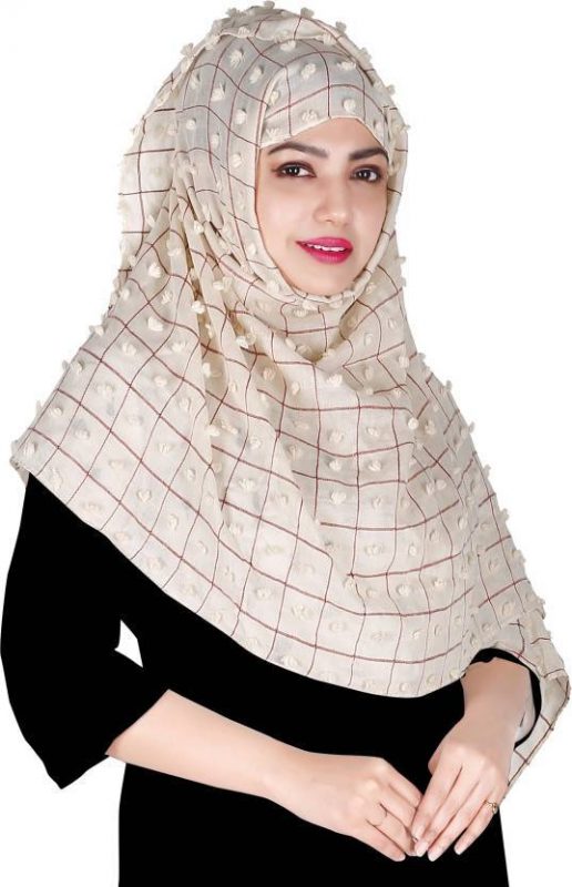 FLOWER EMBELLISHED POM POM COTTON HIJAB SCARF 80 CM BY 180 CM