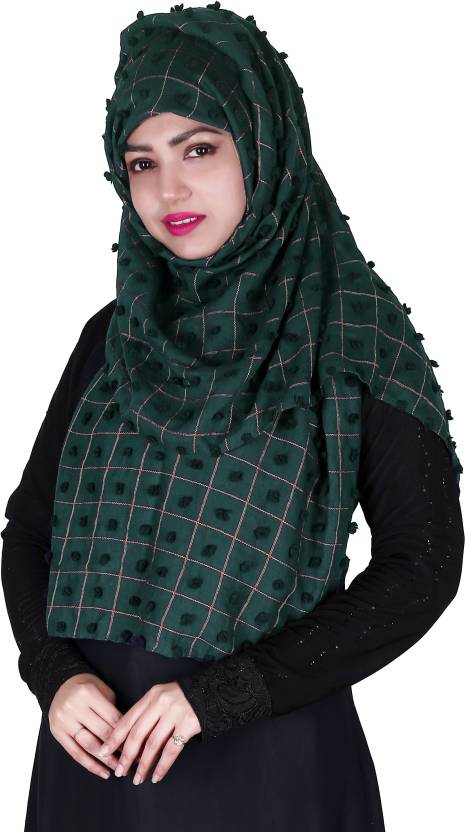 FLOWER EMBELLISHED POM POM COTTON HIJAB SCARF 80 CM BY 180 CM