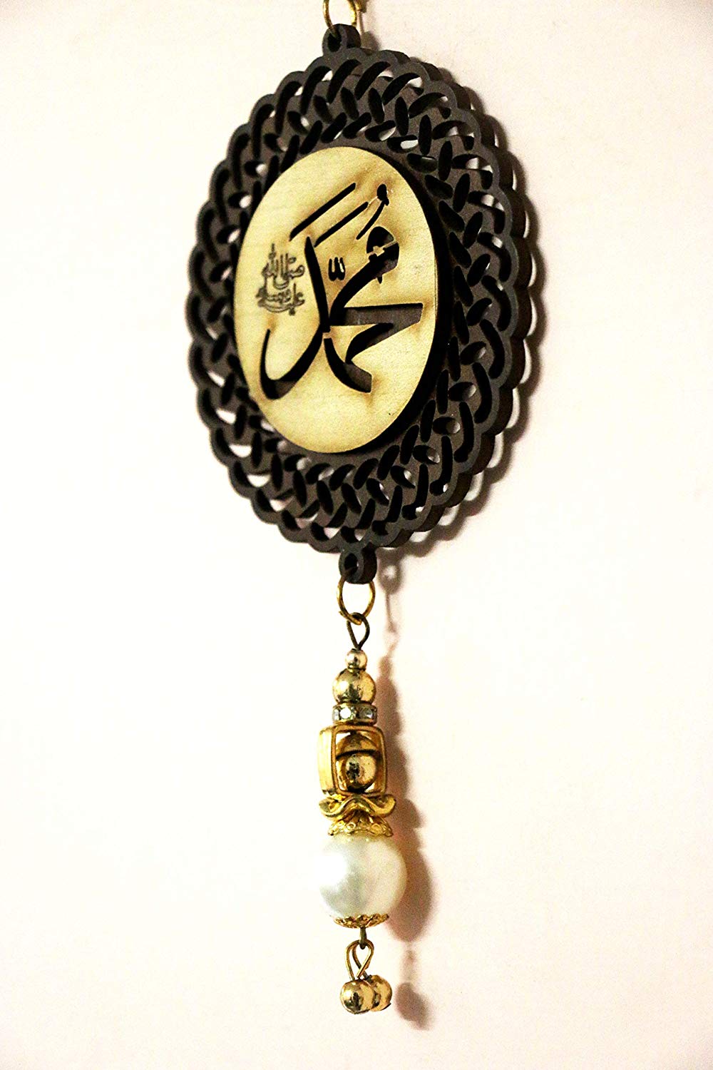 Islamic Wooden Round CAR Hanging Decor "Allah m Mohammad" Car hanging