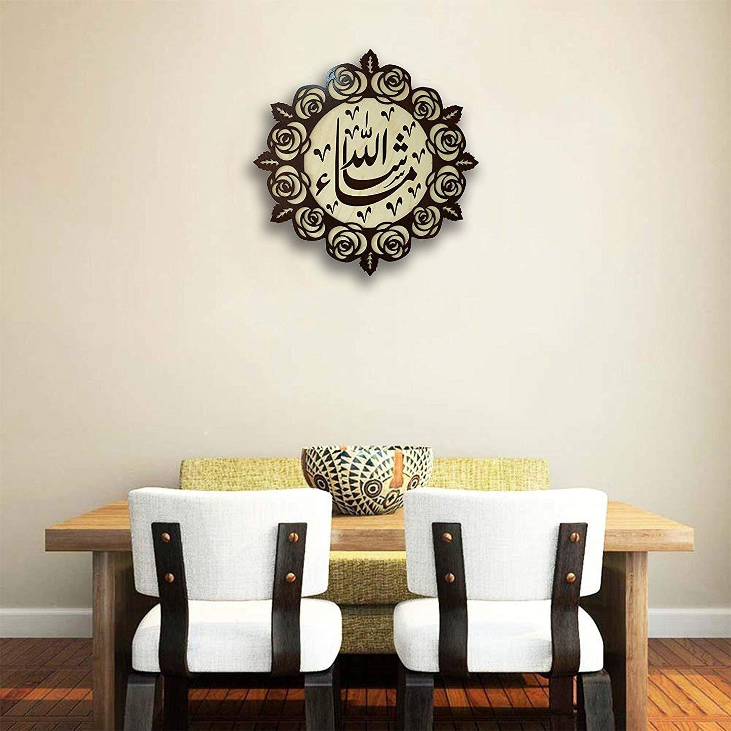 Islamic wall frame Wooden Home Decor Wall Hanging MASHAALLAH| La Illa Allah Muhammad Rasul Allah (Calligraphy) “لا إله إلا الله محمد رسول الله” “There is no deity besides Allah. Muhammad is the messenger of Allah 22 * 22 inch