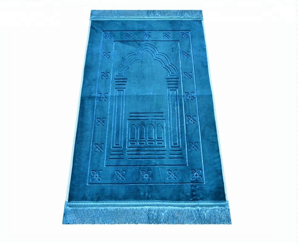 Janamaz Momin Bazaar High Quality Islamic Muslim Janamaz Musallah Prayer Mat Rug JUMBO VELVET OCEAN BLUE