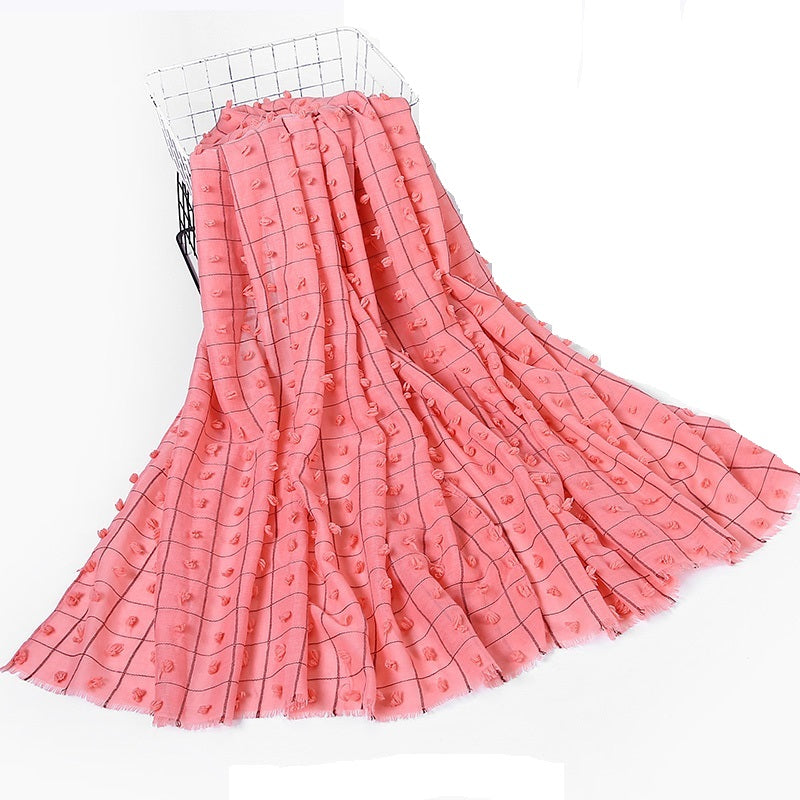FLOWER EMBELLISHED POM POM COTTON HIJAB SCARF 80 CM BY 180 CM