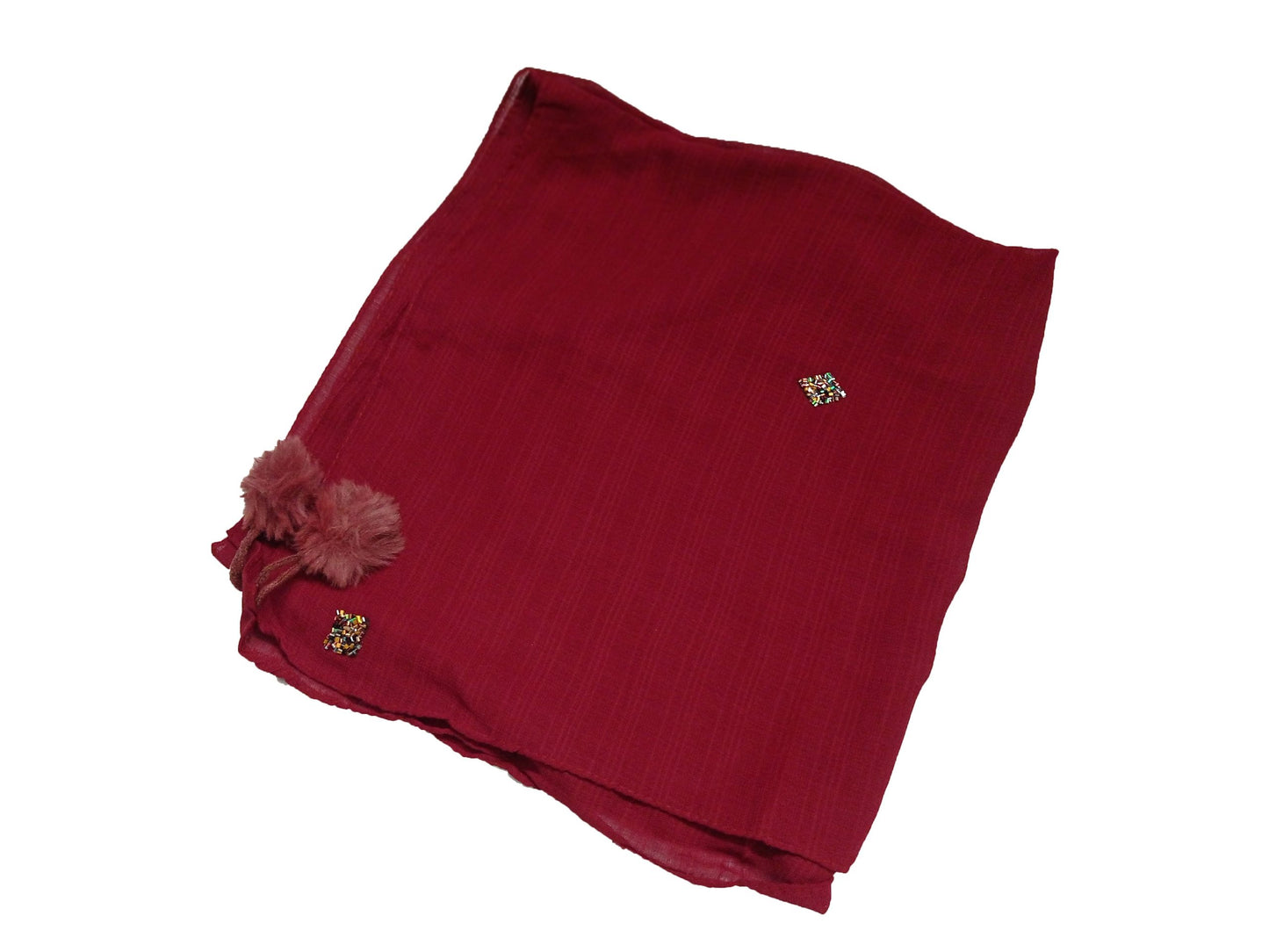 RABBIT FUR BALL COTTON HIJAB WITH LACE