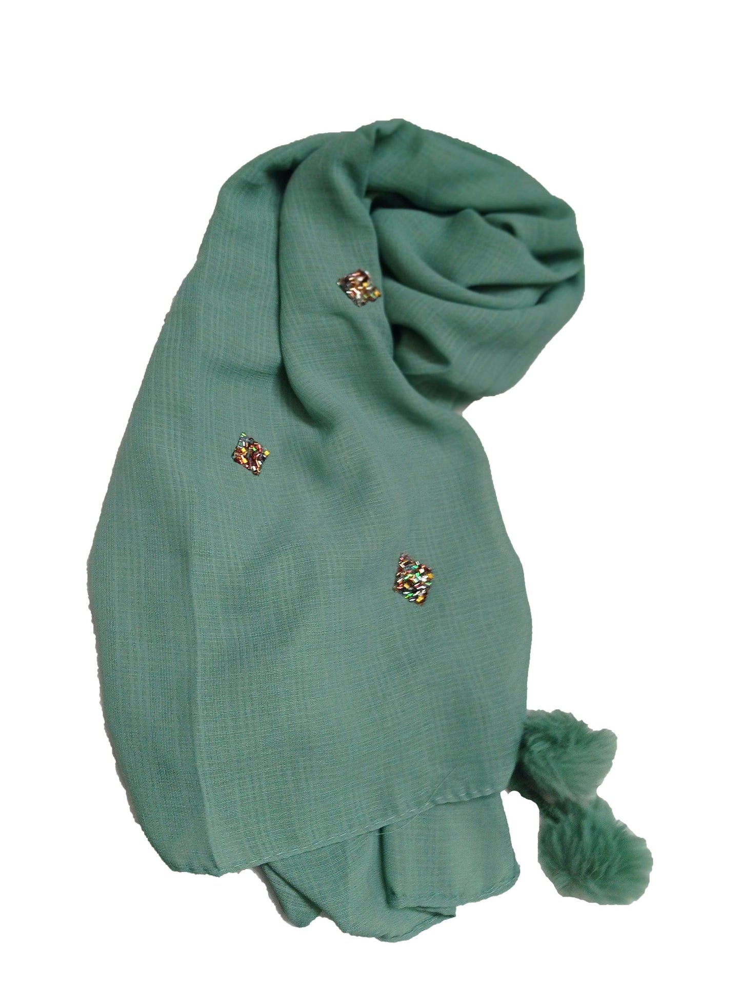 RABBIT FUR BALL COTTON HIJAB WITH LACE