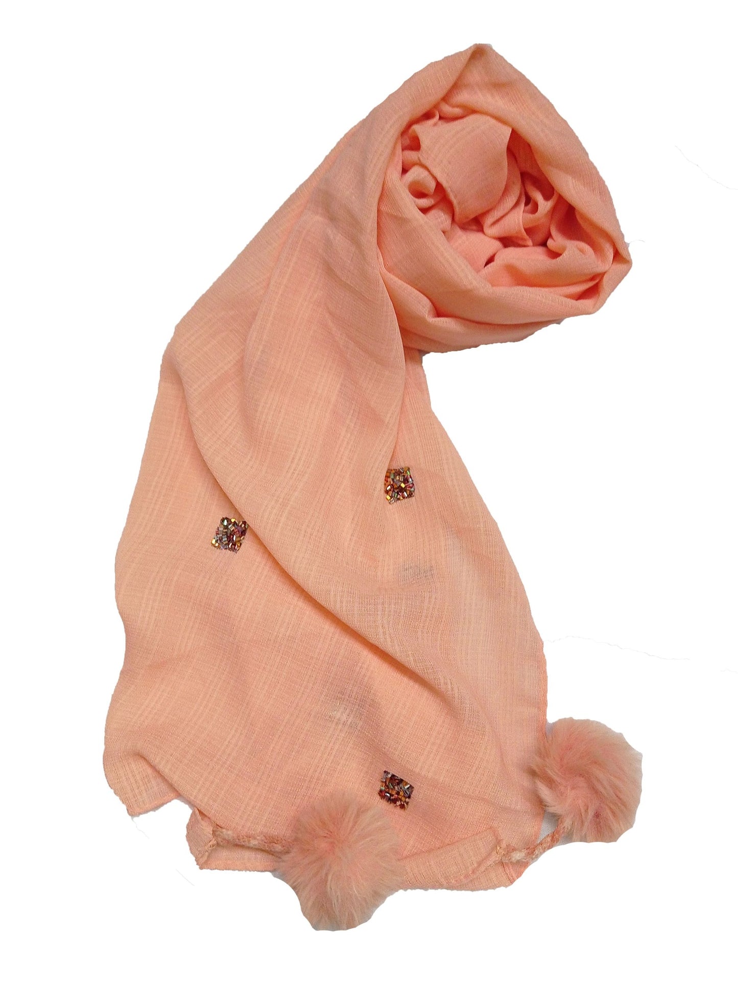 RABBIT FUR BALL COTTON HIJAB WITH LACE