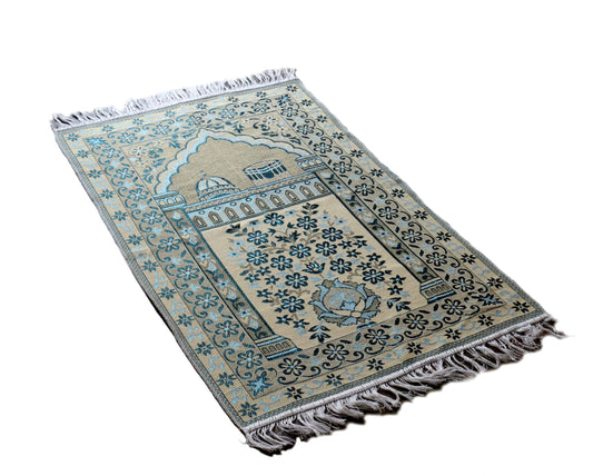 MOMIN BAZAAR Cotton Islamic Muslim Janamaz Musallah Prayer Mat Rug (Cyan Mecca)