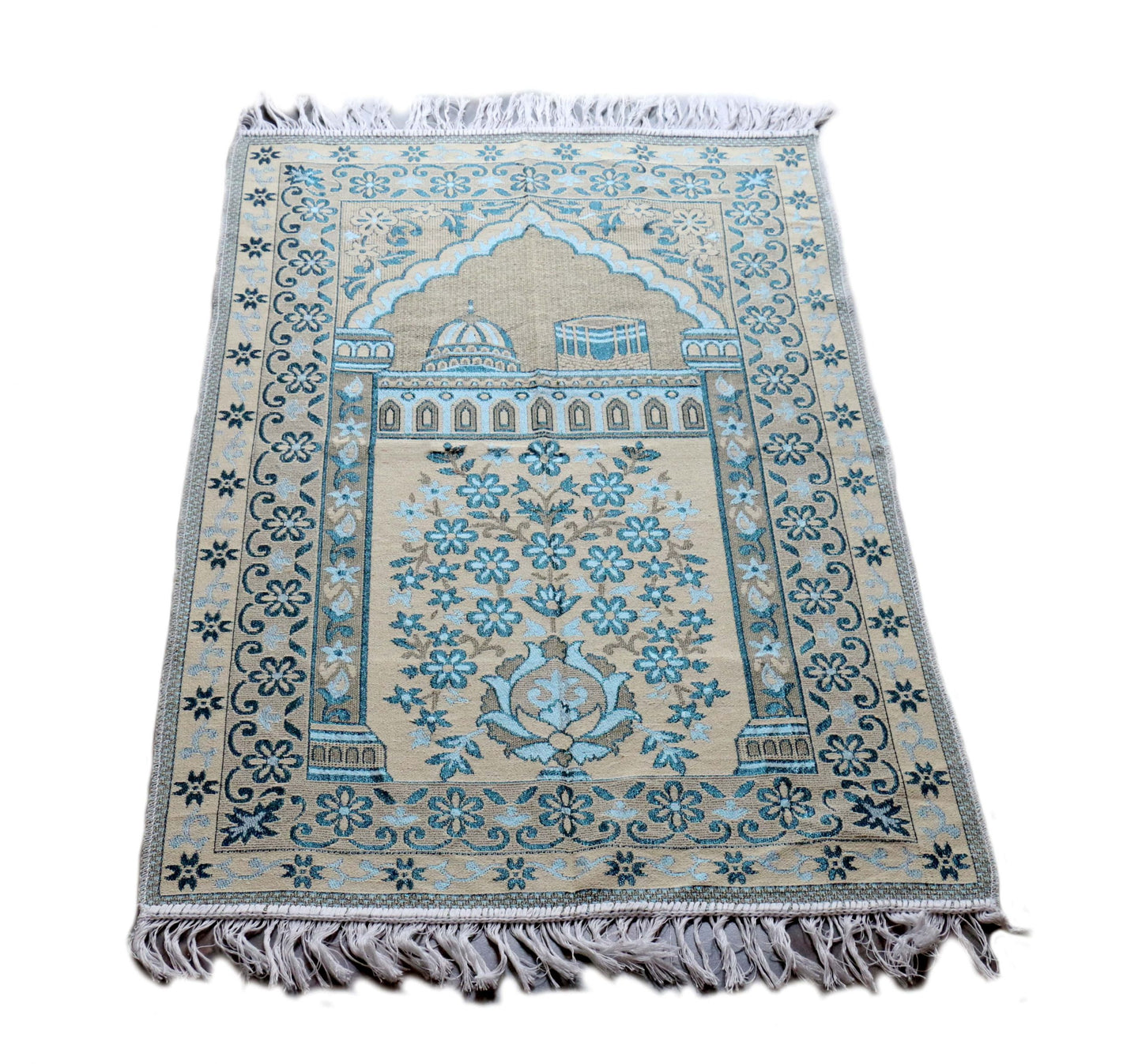 MOMIN BAZAAR Cotton Islamic Muslim Janamaz Musallah Prayer Mat Rug (Cyan Mecca)
