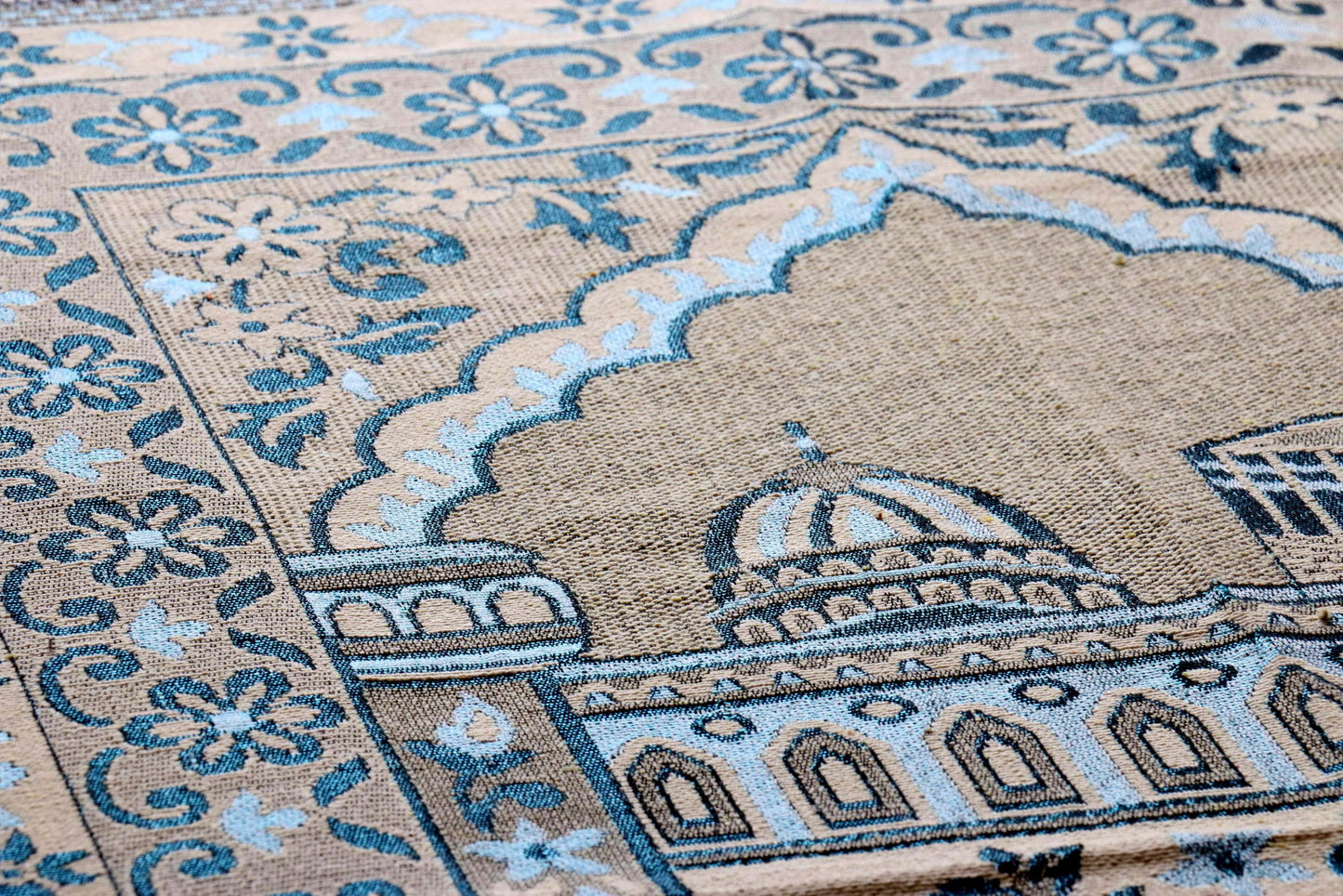 MOMIN BAZAAR Cotton Islamic Muslim Janamaz Musallah Prayer Mat Rug (Cyan Mecca)