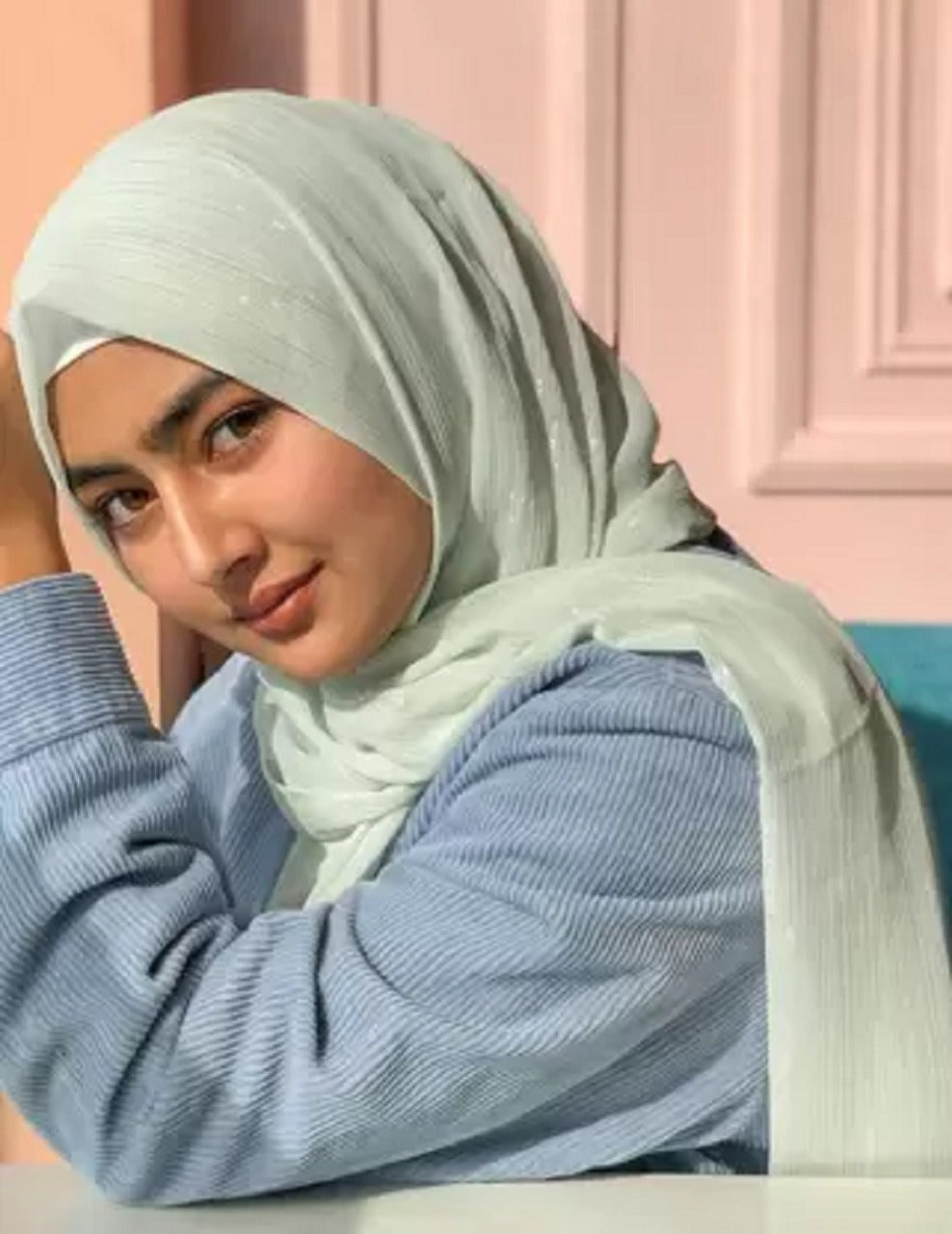 GEORGETTE SILVER JARI HIJAB , GLITTER HIJAB PARTY WEAR HIJAB