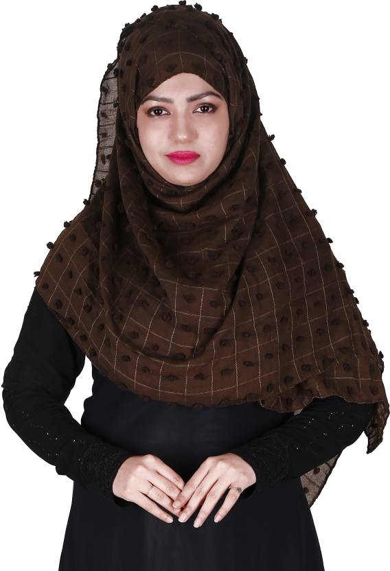 FLOWER EMBELLISHED POM POM COTTON HIJAB SCARF 80 CM BY 180 CM