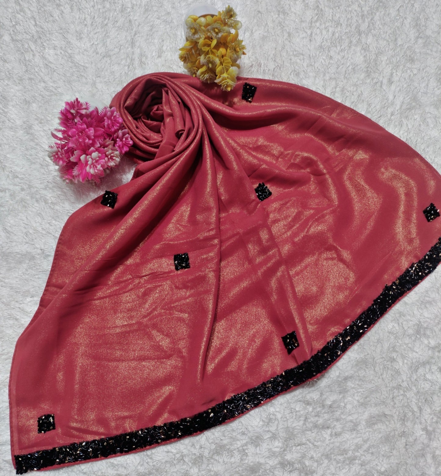 MOMIN BAZAAR SHIMMER GEORGETTE BLACK LACE HIJAB
