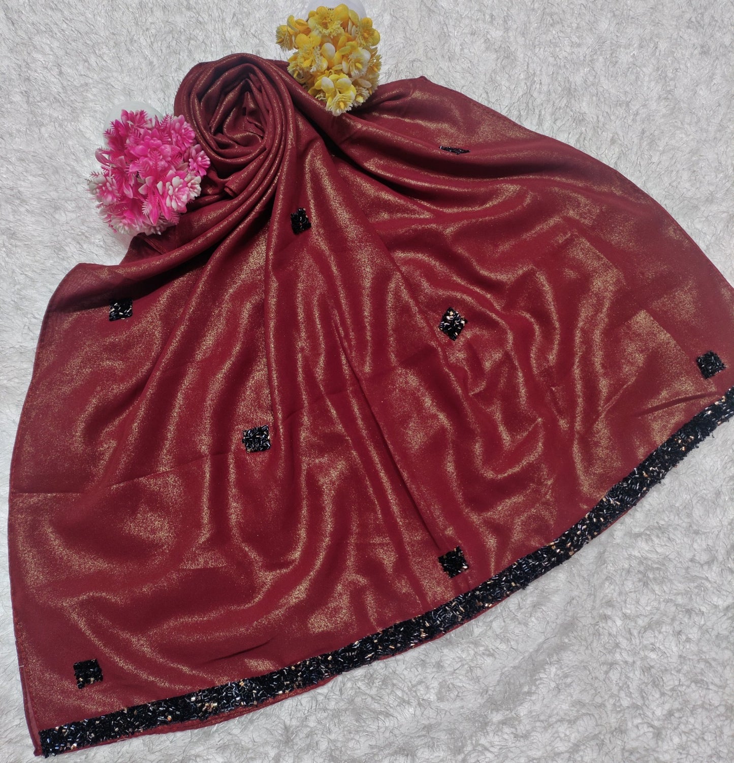 MOMIN BAZAAR SHIMMER GEORGETTE BLACK LACE HIJAB