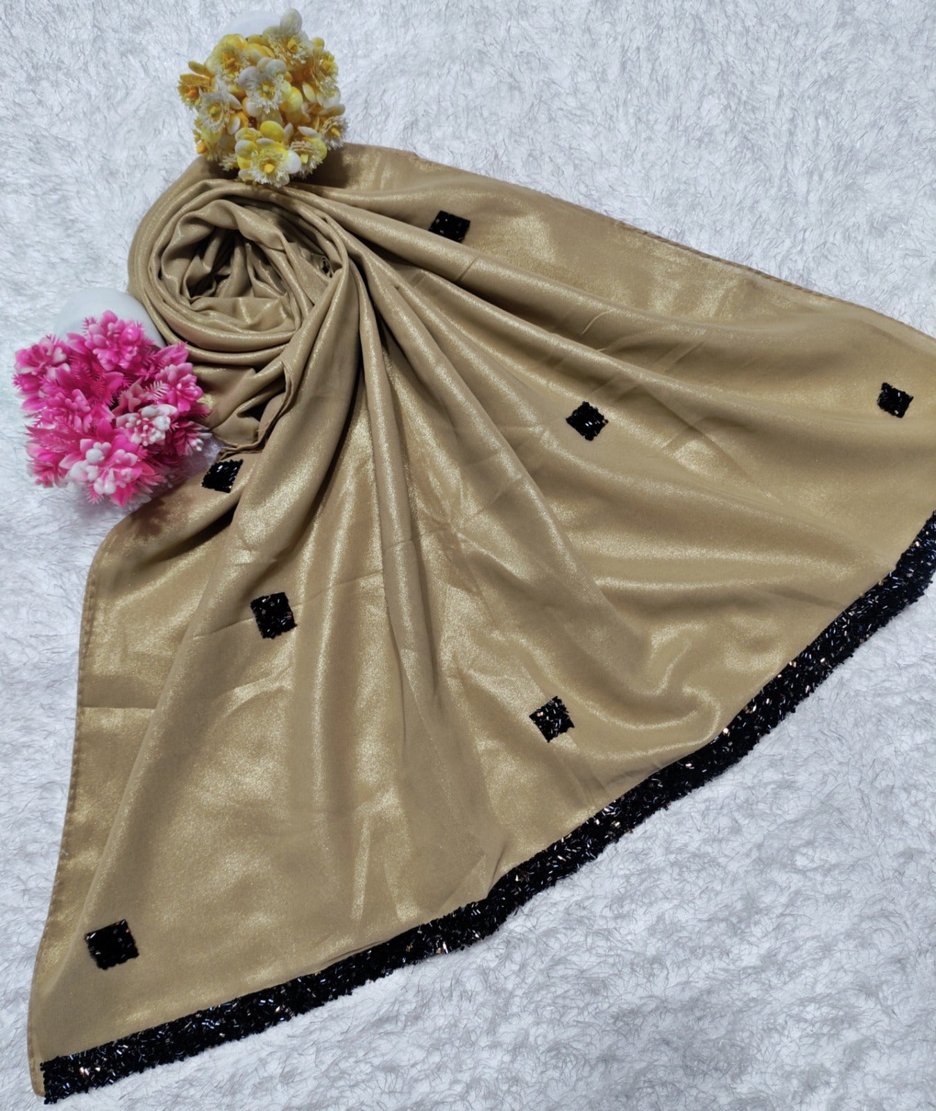 MOMIN BAZAAR SHIMMER GEORGETTE BLACK LACE HIJAB