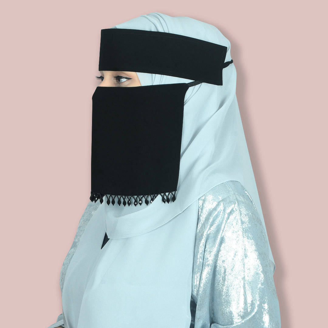 Premium Firdaus / Bab-e-Salam Fabric Nosepiece Niqab/NIQAAB – Elegant Islamic Face Covering for Women