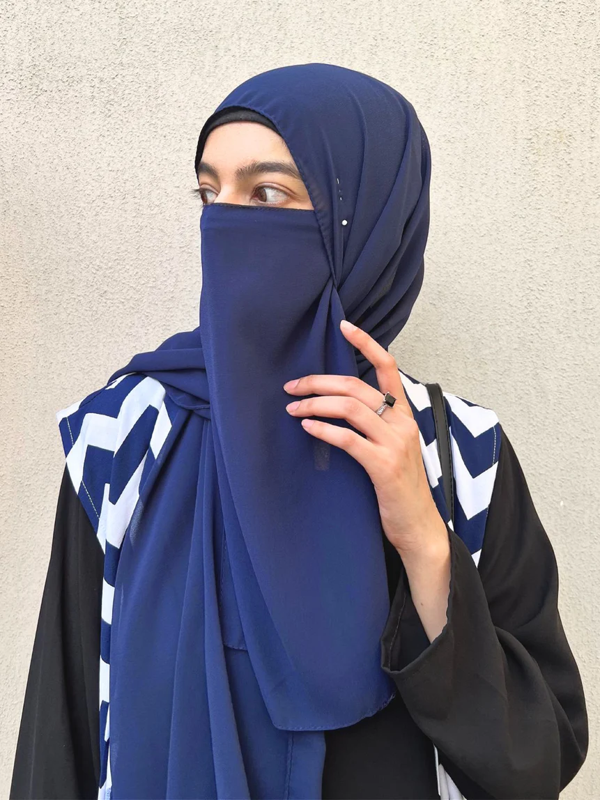 Premium Nosepiece Niqab with  Georgette Hijab Set – Elegant Islamic Modest Wear Combo