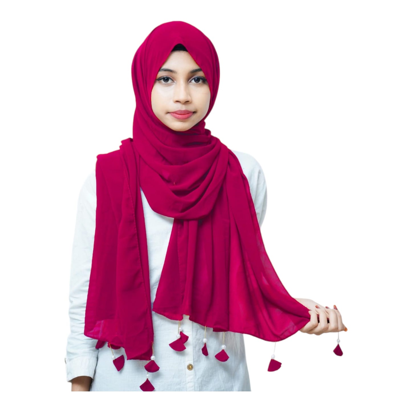 PREMIUM MALAYSIAN GEORGETTE HEART PEARL LATKAN HIJAB FOR WOMEN 180 CM BY 80 CM