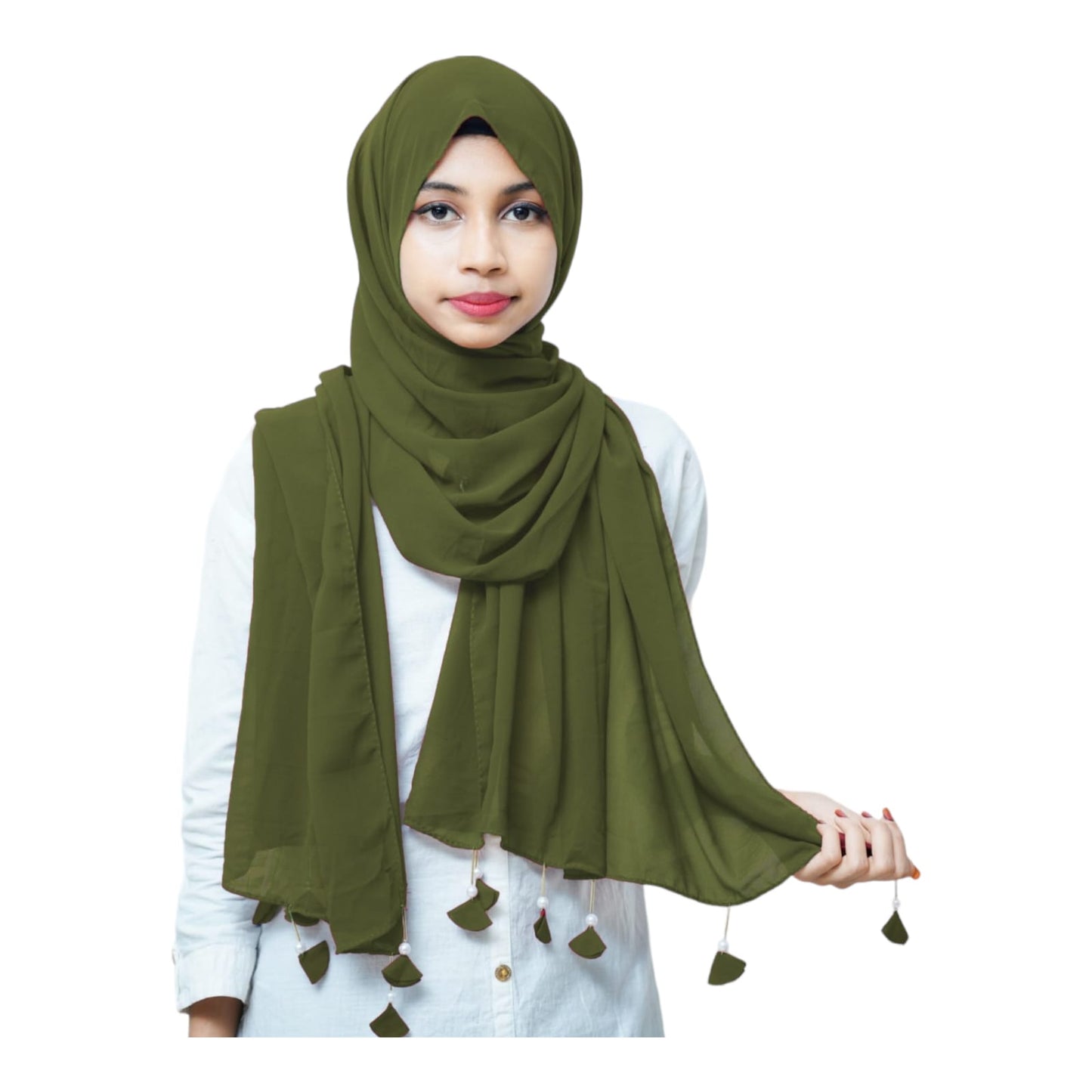 PREMIUM MALAYSIAN GEORGETTE HEART PEARL LATKAN HIJAB FOR WOMEN 180 CM BY 80 CM