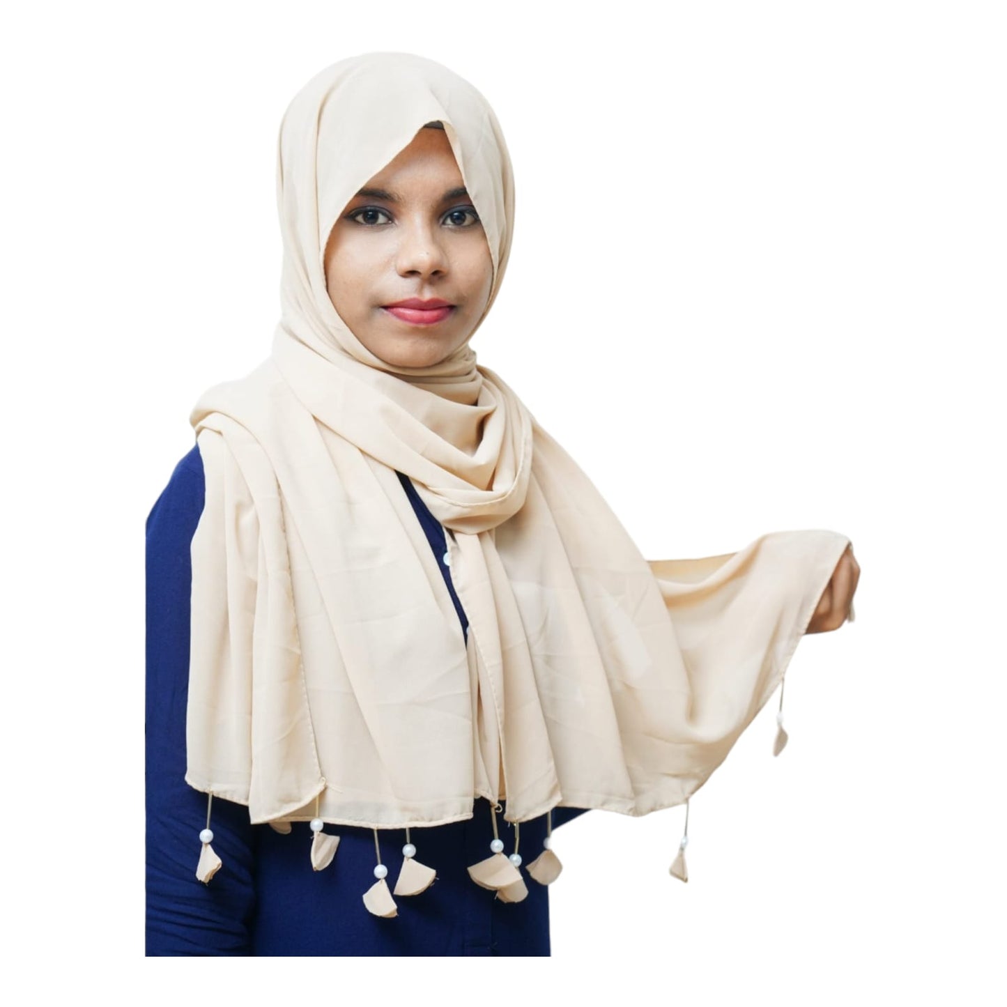 PREMIUM MALAYSIAN GEORGETTE HEART PEARL LATKAN HIJAB FOR WOMEN 180 CM BY 80 CM