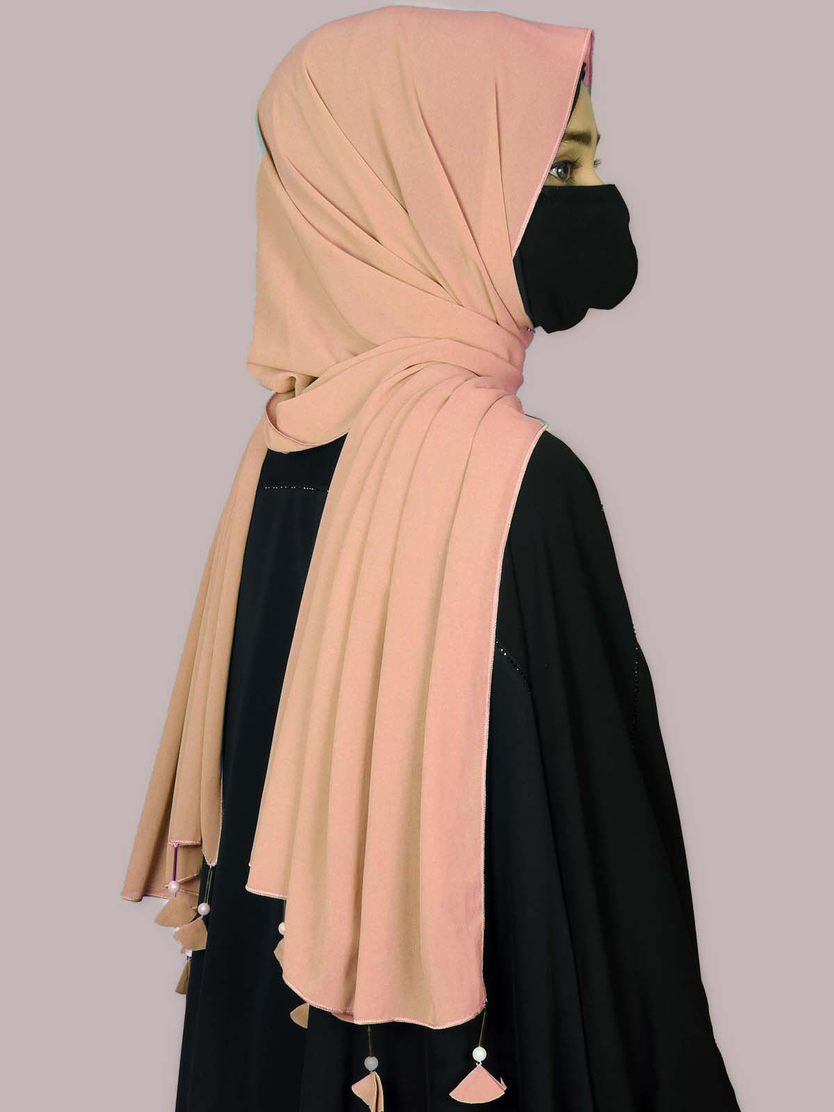 PREMIUM MALAYSIAN GEORGETTE HEART PEARL LATKAN HIJAB FOR WOMEN 180 CM BY 80 CM