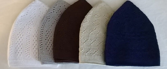 TURKISH KNITTED SUFI NAMAZ TOPI MUSLIM SKULL CAP FOR PRAYER PACK OF 5 WHITE-BLACK-GREEN-BEIGE-GREY