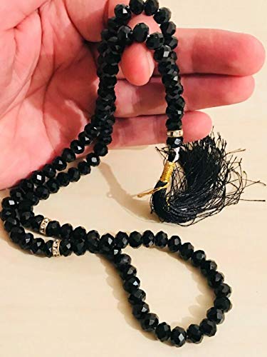 BLACK CRYSTAL SHINE TASBEEH/TASBIH/MISBAHA/DIKR TASBIH CRYSTAL TASBEEH