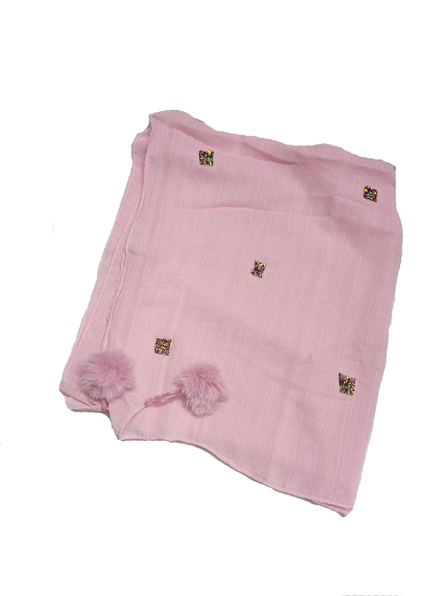 RABBIT FUR BALL COTTON HIJAB WITH LACE