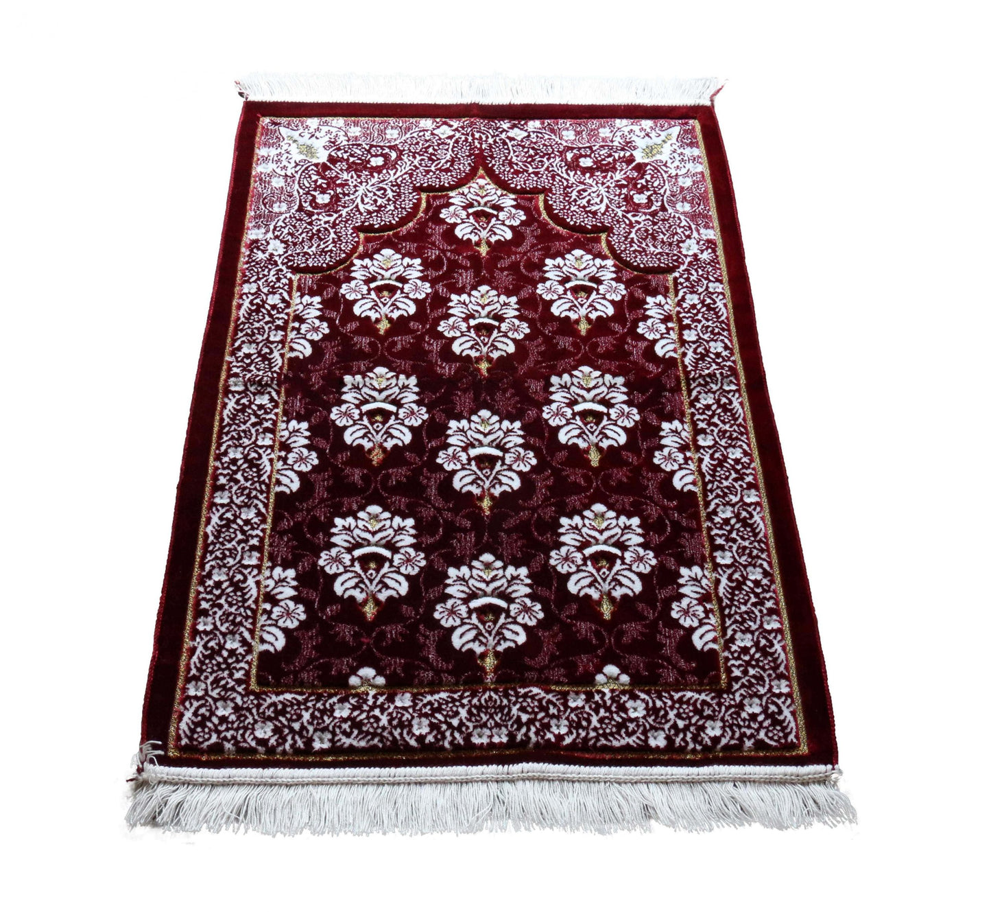 Janamaz Momin Bazaar High Quality Islamic Muslim Janamaz Musallah Prayer Mat Rug DIAMOND RED WHITE