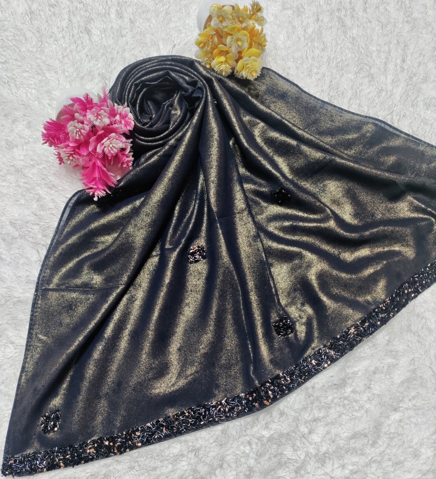 MOMIN BAZAAR SHIMMER GEORGETTE BLACK LACE HIJAB